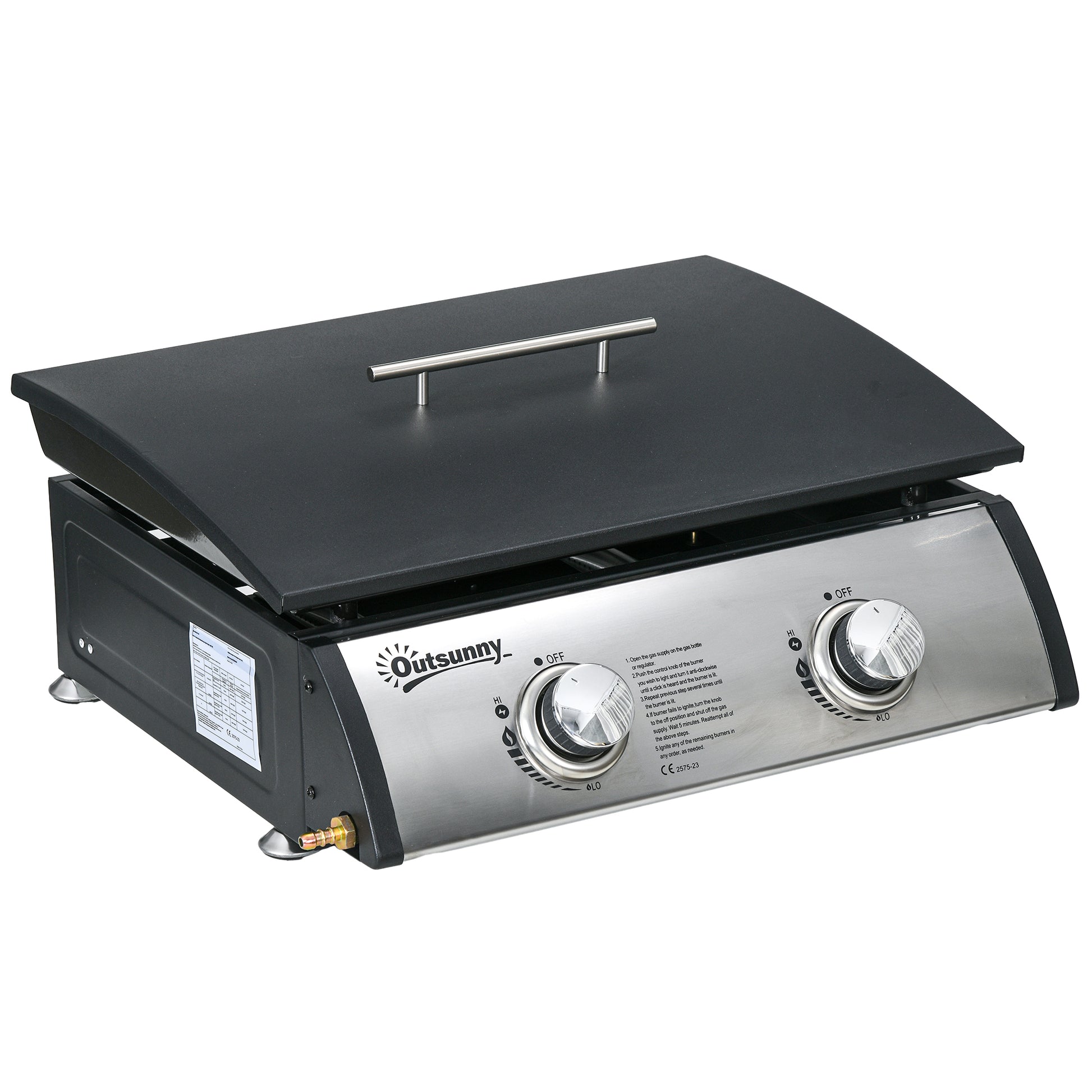 Portable Tabletop Gas Plancha Grill w/ 2 Stainless Steel Burner, 5kW