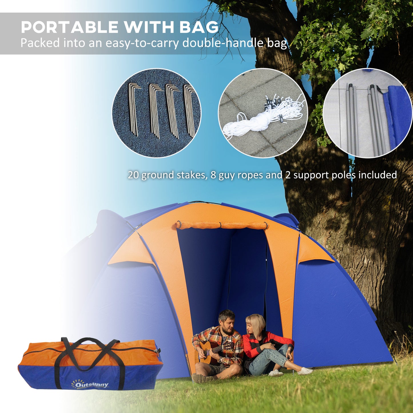 Camping Tent with 2 Bedroom, Living Area and Porch