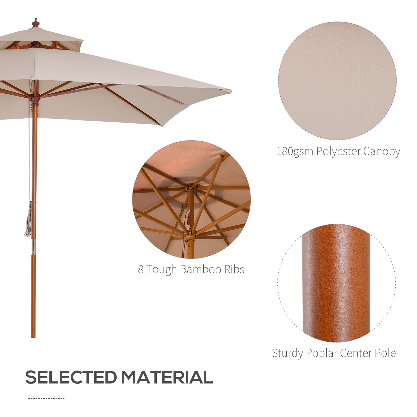 3 x 3 metre Patio Parasol Garden Umbrellas Sunshade Outdoor Wooden (1)