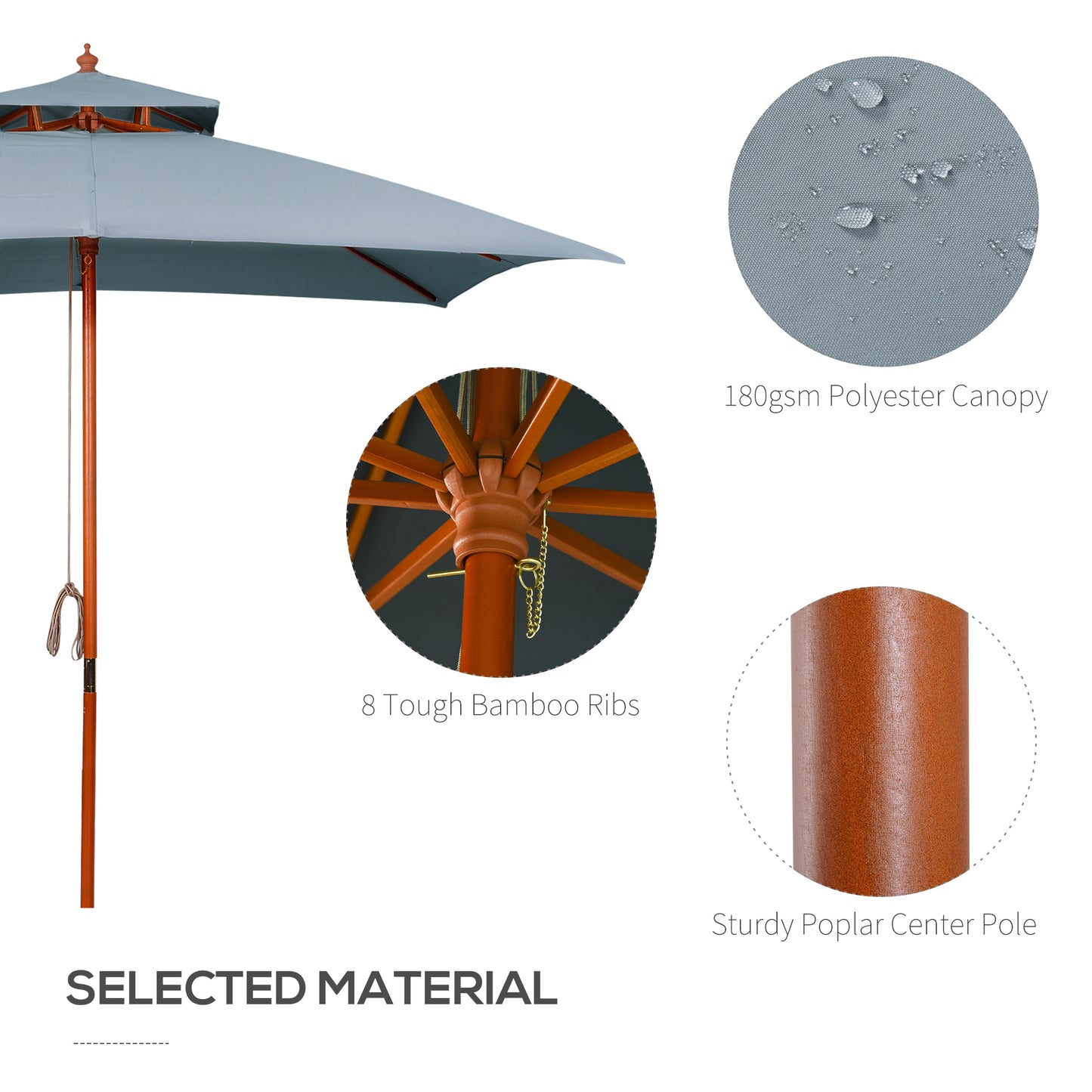3 x 3 metre Patio Parasol Garden Umbrellas Sunshade Outdoor Wooden