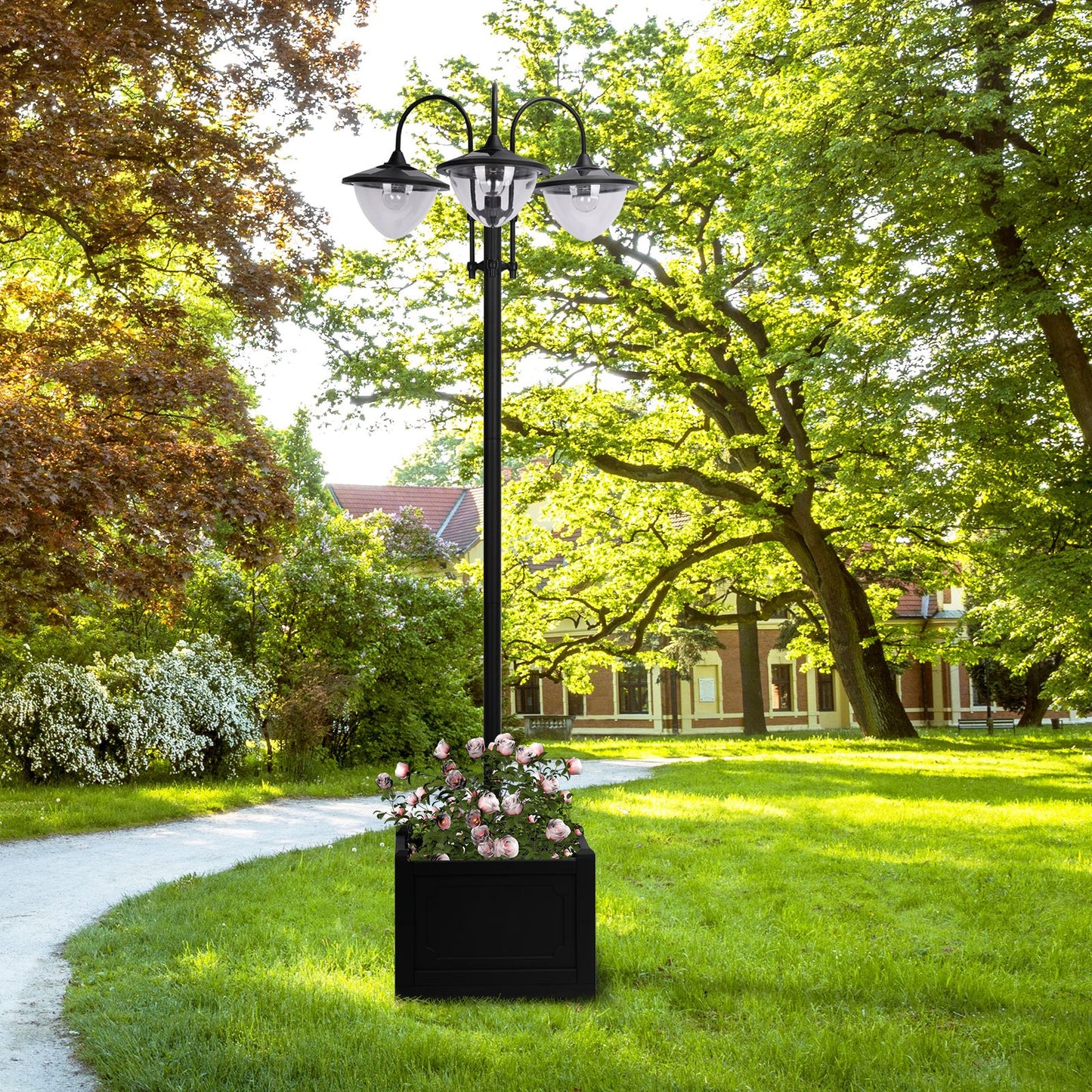 189cm 3-head Solar Lamp Post, Street Light with Planter