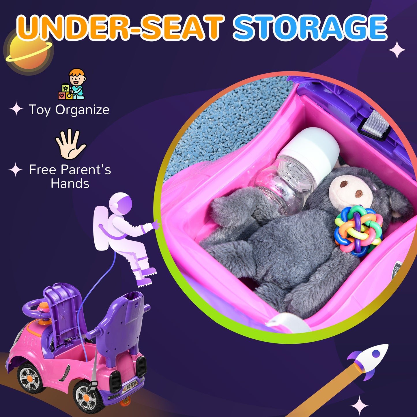 3 in 1 Ride on Push Car, Cartoon Robot Theme Foot to Floor Slider