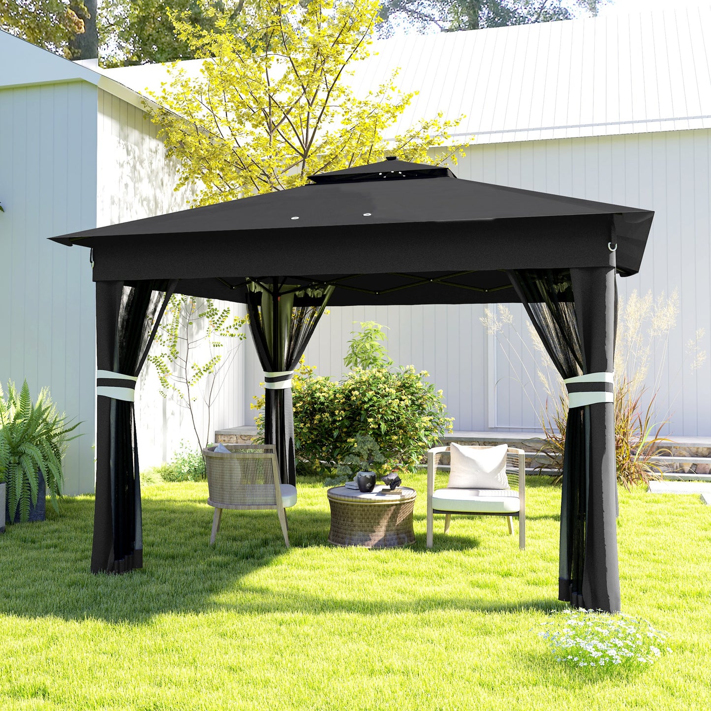 3.36 x 3.36m Pop Up Gazebo Party Tent with Solar-Powered LED Lights