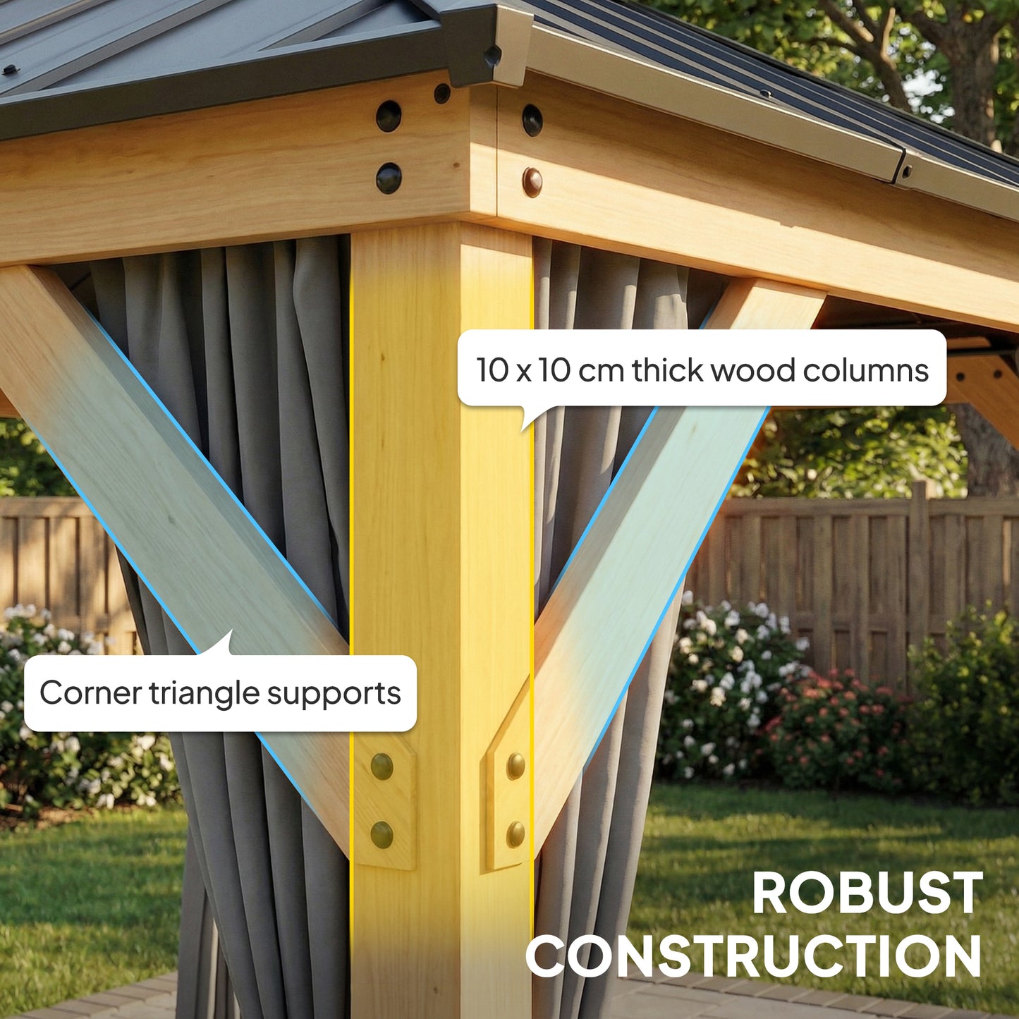 3 x 3 m Outdoor Hardtop Gazebo Canopy with 2-Tier Steel Roof