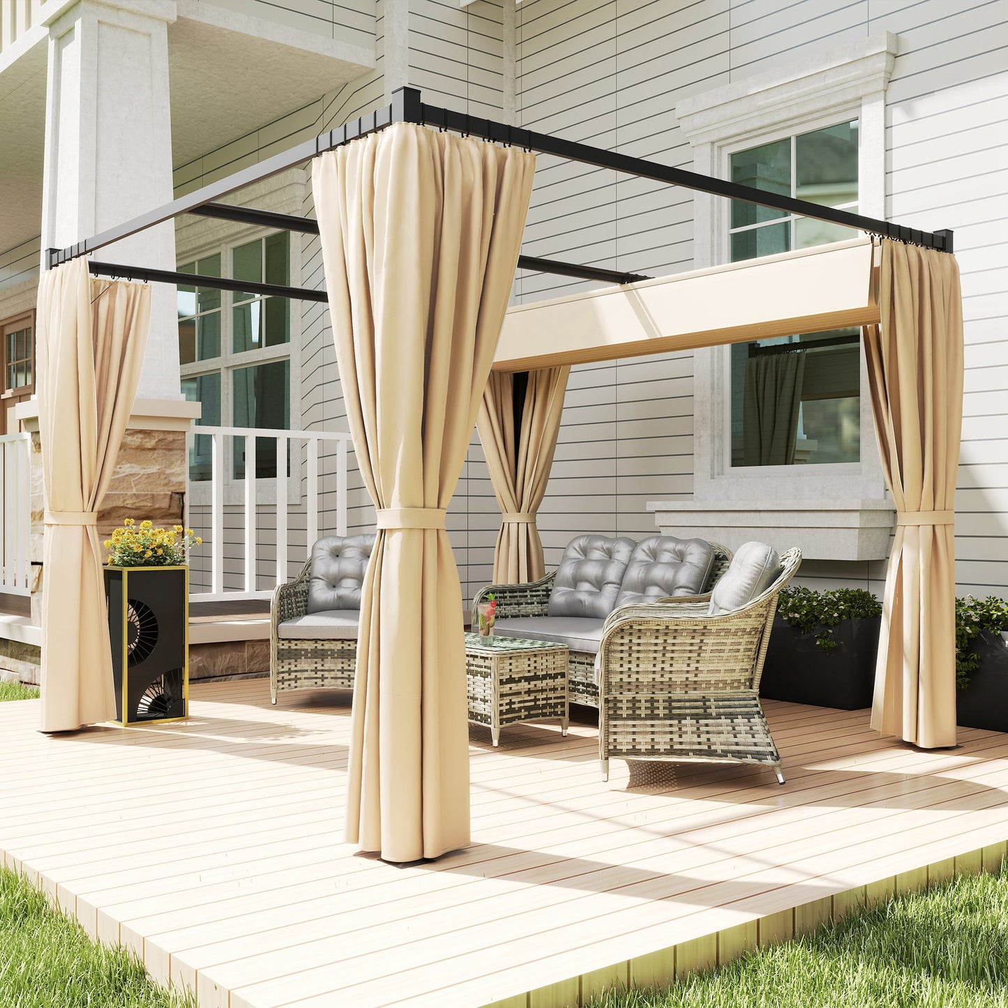3 x 3m Retractable Roof Pergola, with Curtains