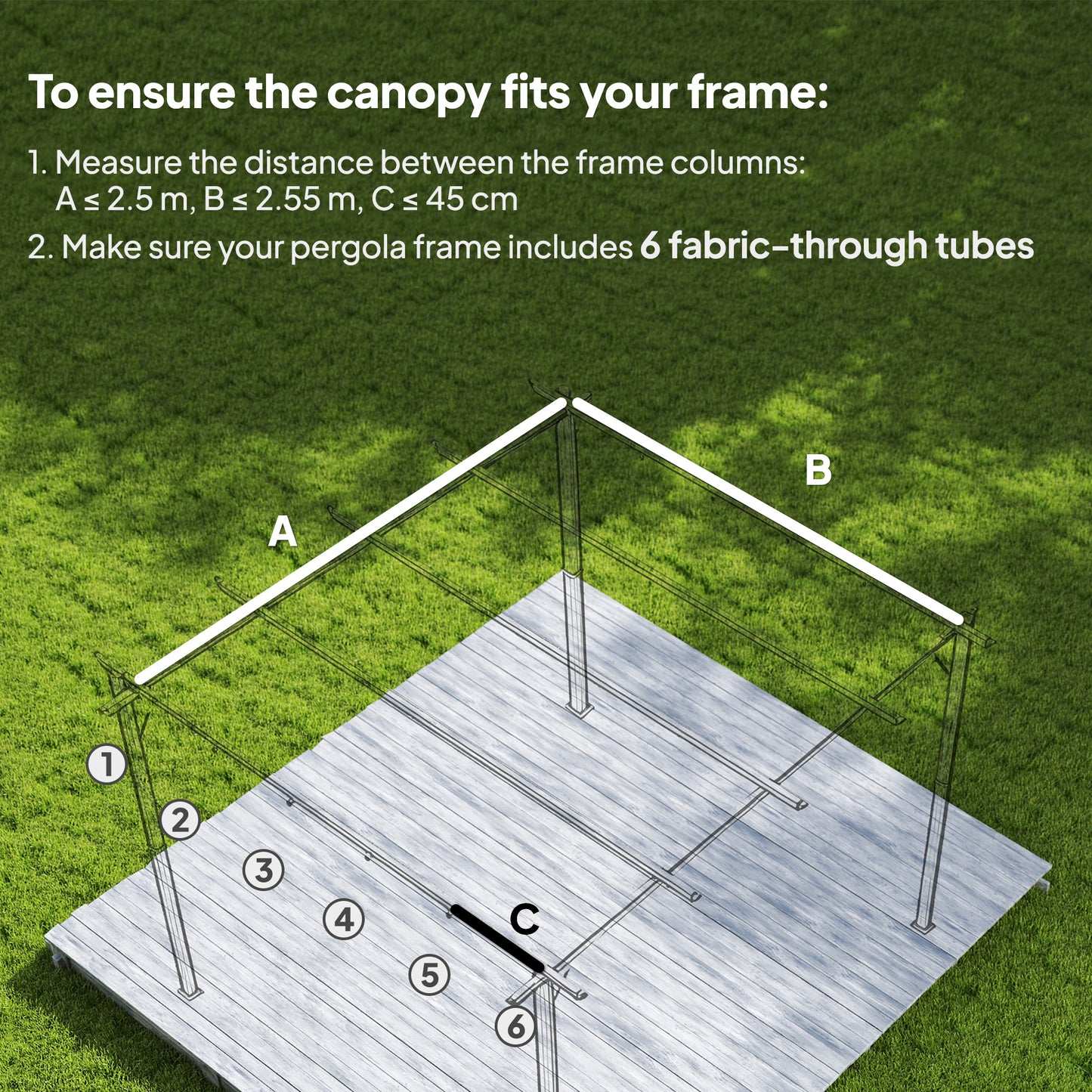 Retractable Pergola Cover, 2.55 x 2.5 m Replacement Canopy Fabric