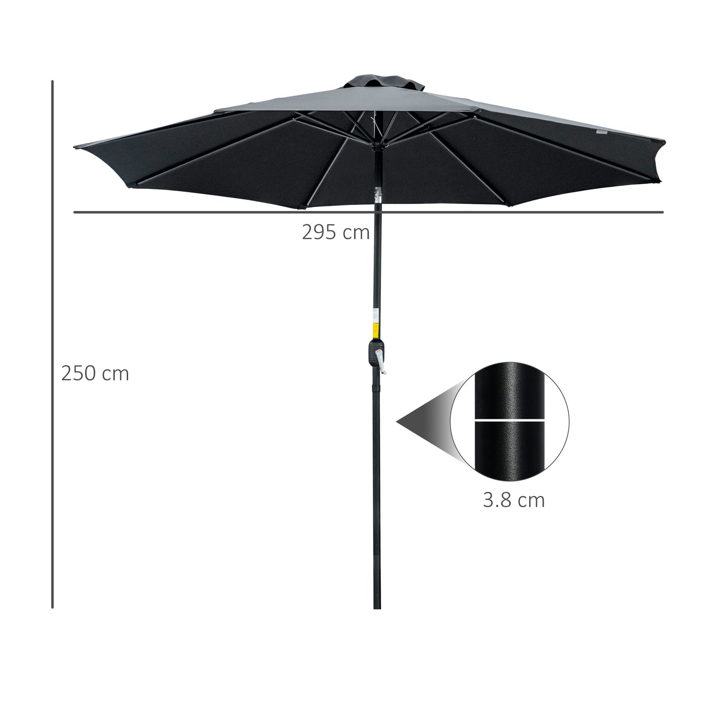 3(m) Tilting Parasol Garden Umbrellas, Outdoor Sun Shade with 8 Ribs