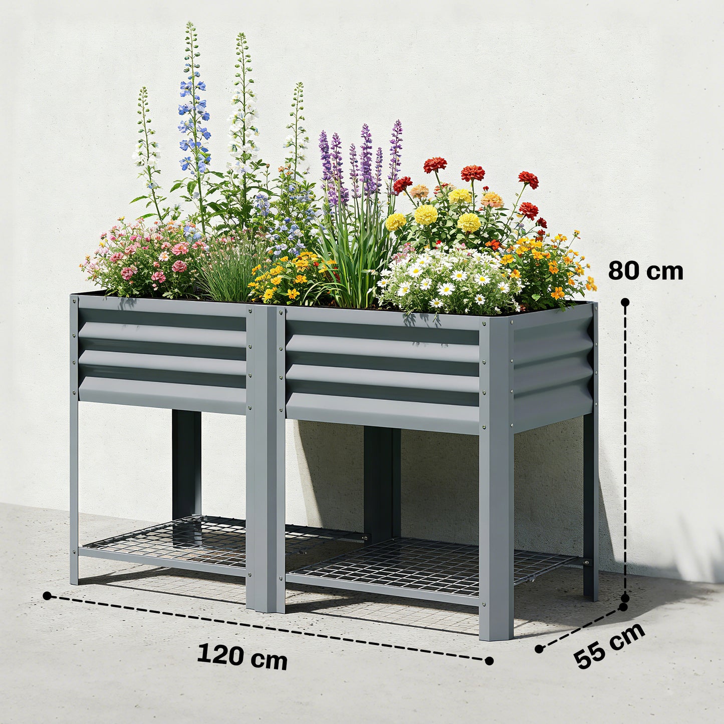 Raised Garden Bed with Storage Shelf Steel Elevated Planter Box