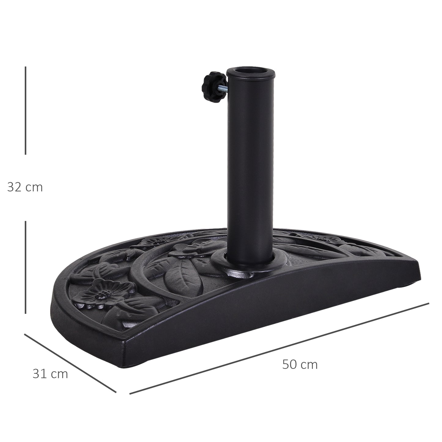 9kg Resin Parasol Base, Half Round Umbrella Stand with Floral Design