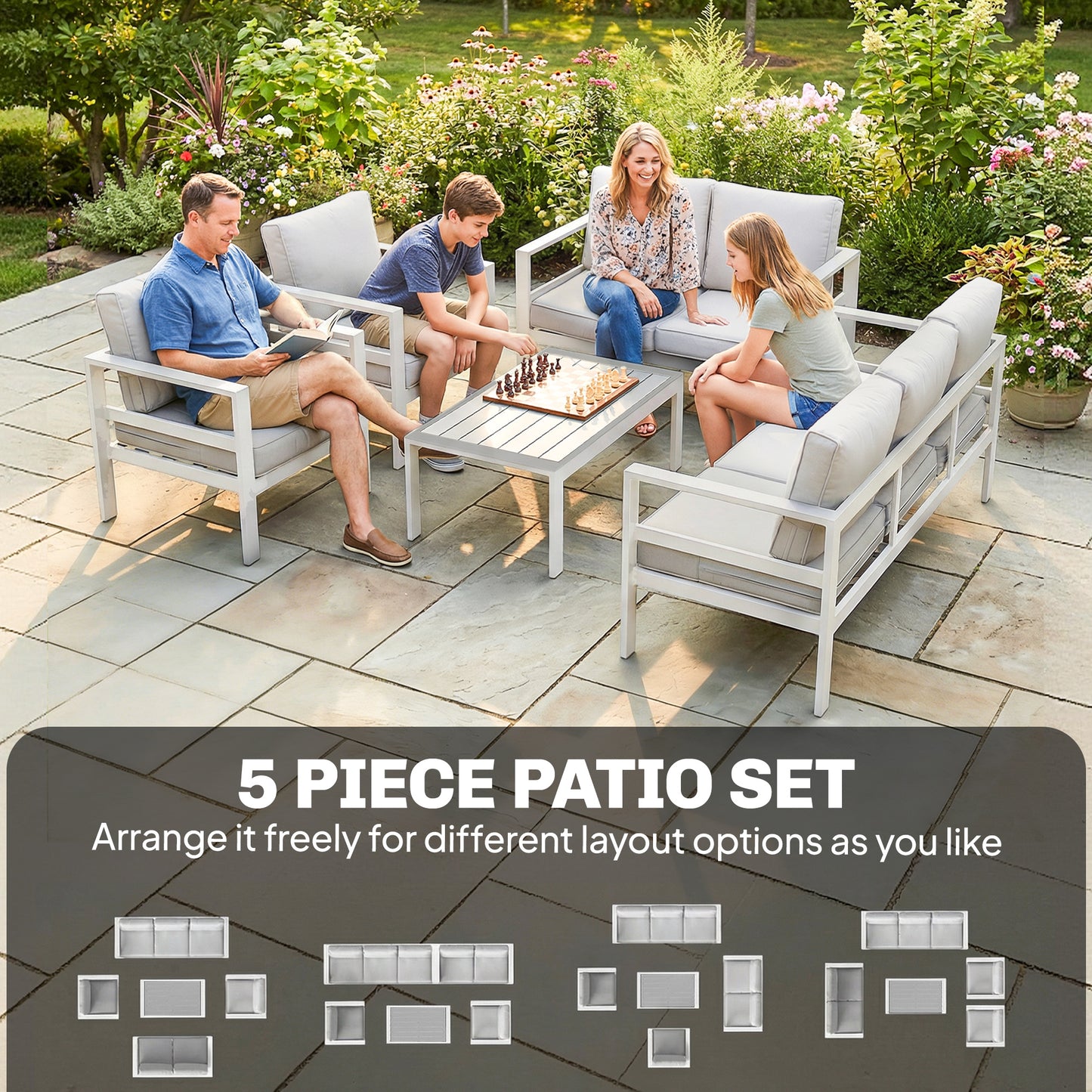 5 Pieces Aluminium Garden Furniture Set with Olefin Cushions