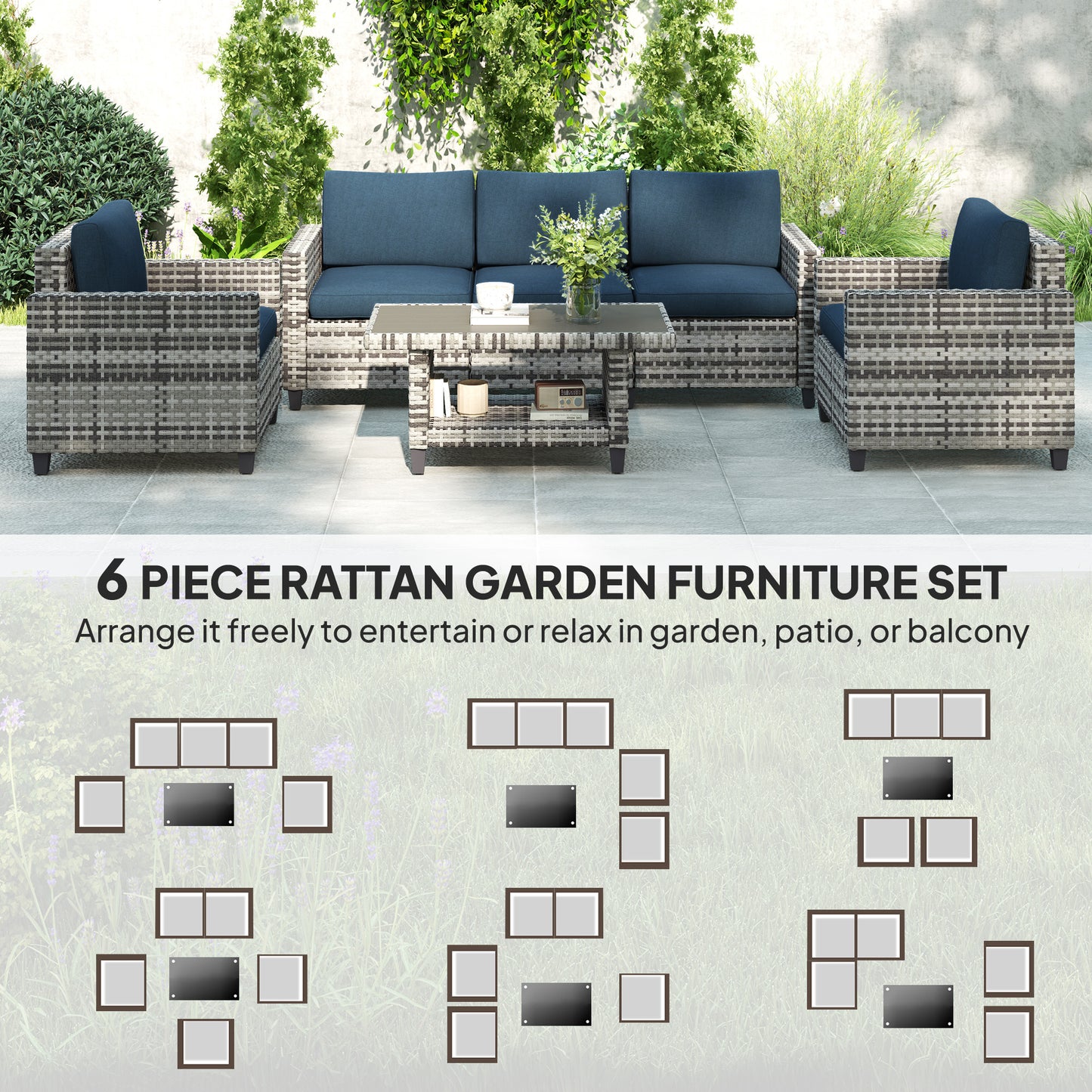 Six-Piece Modular Rattan Sofa Set