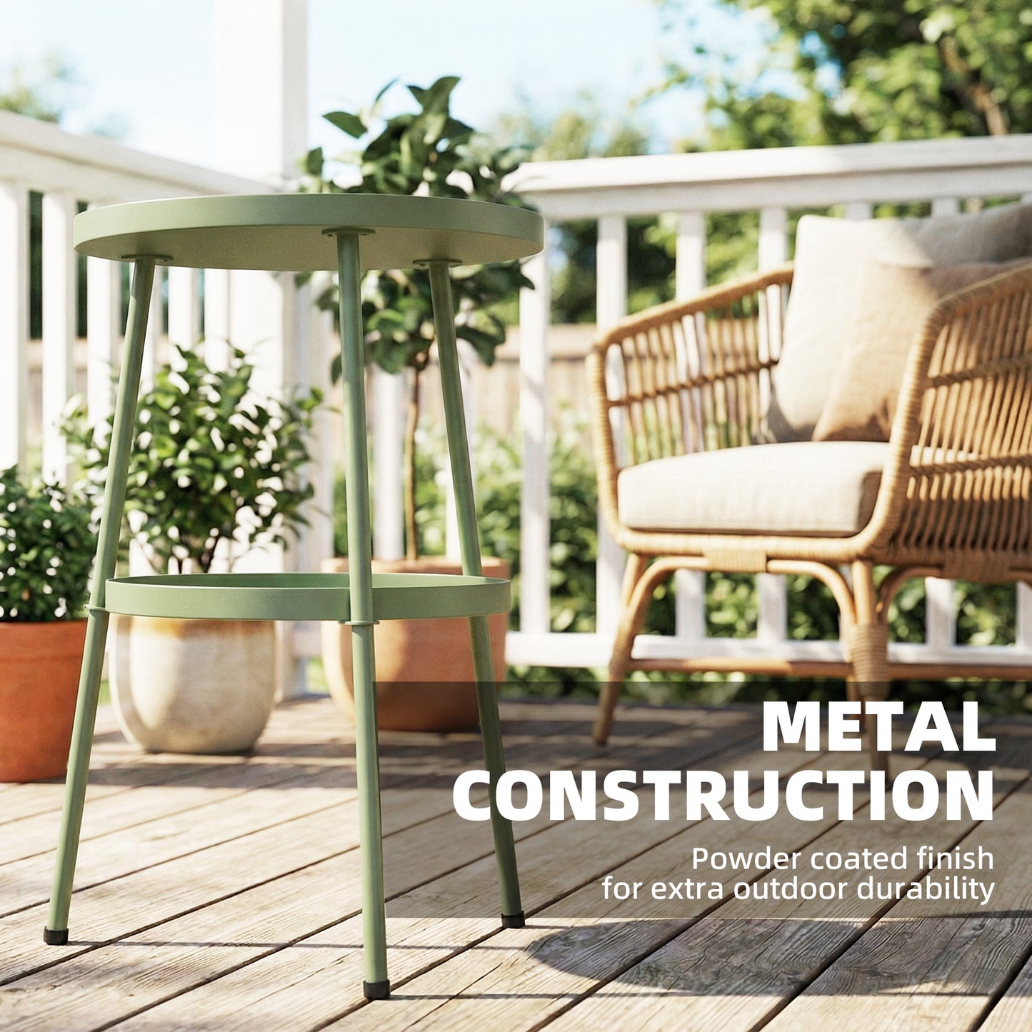 Patio Side Table, 2-Tier Round Coffee End Table