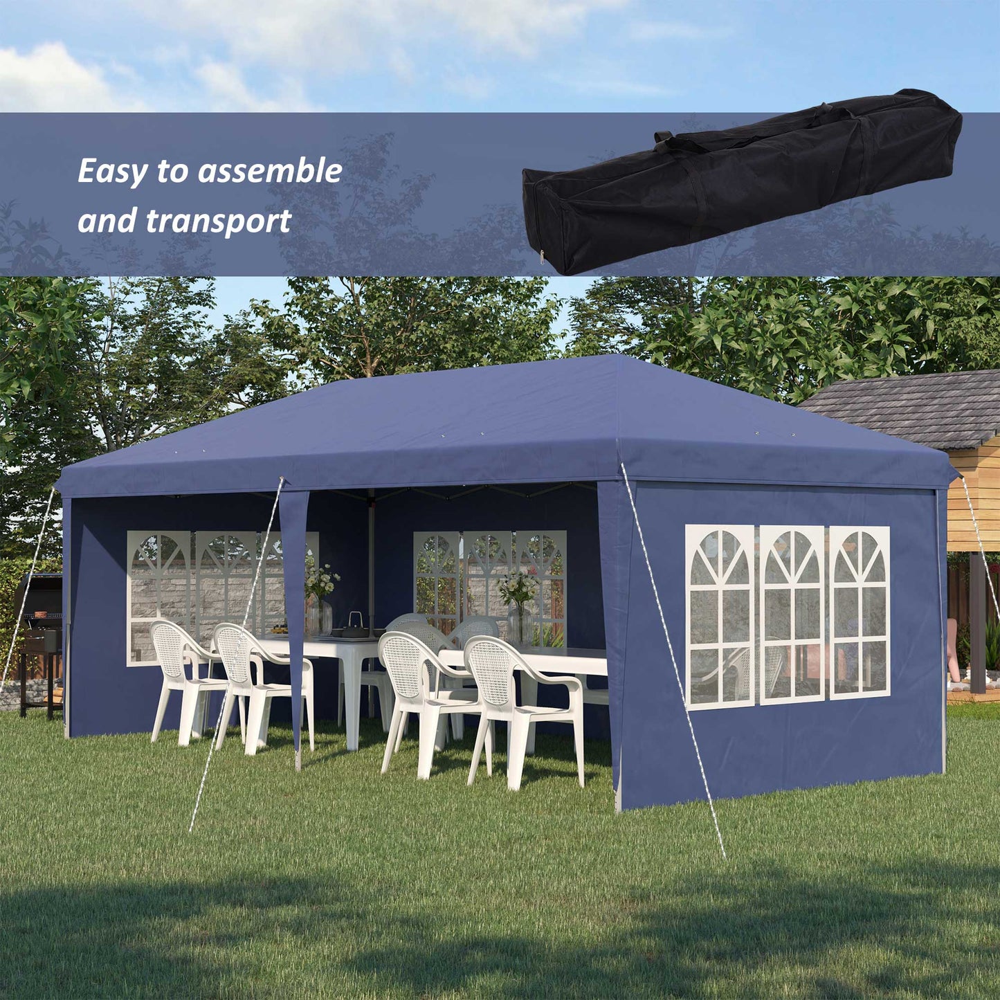3 x 6m Pop Up Gazebo, Height Adjustable Marquee Party Tent