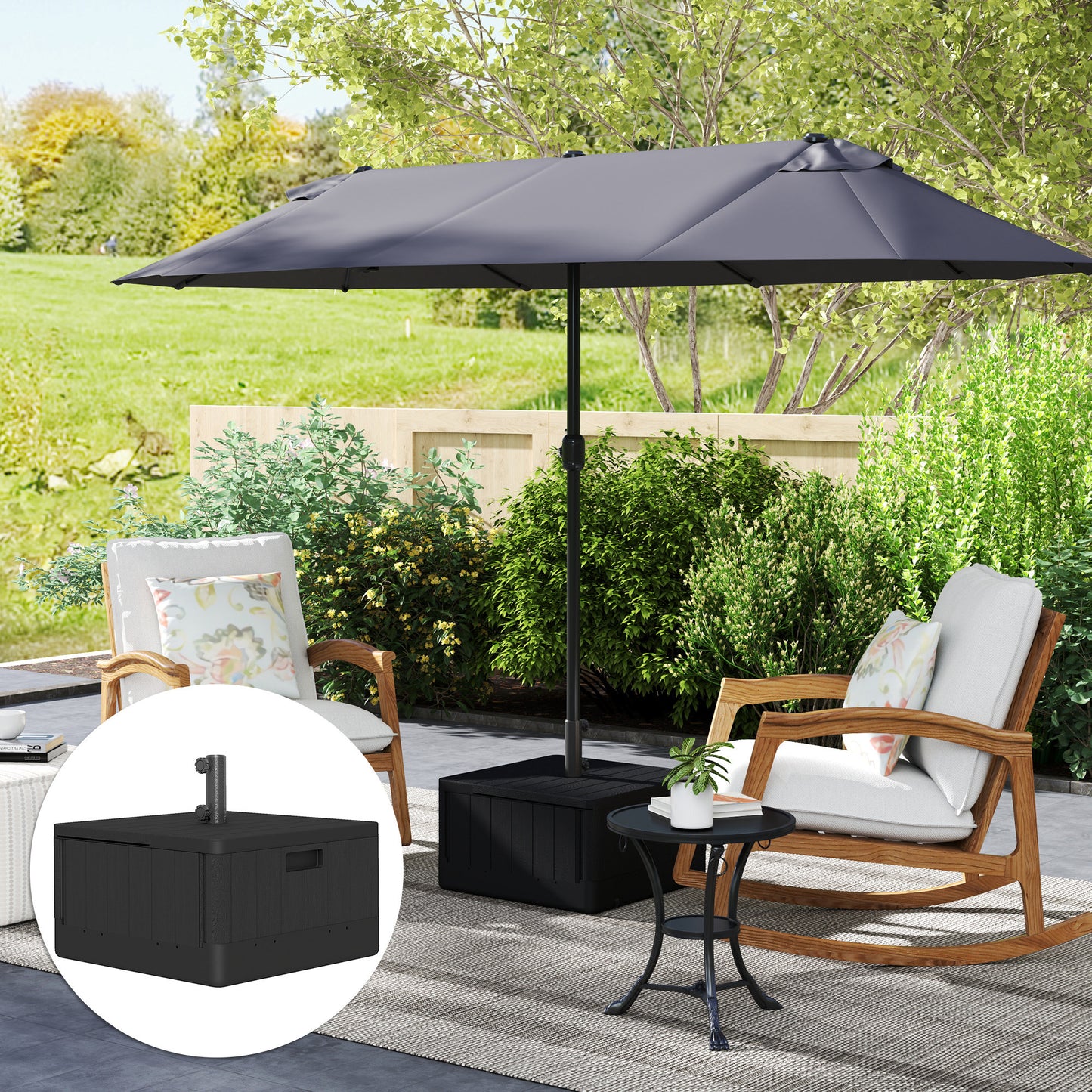 Garden Parasol Base Outdoor Umbrella Stand with Wheels Handles