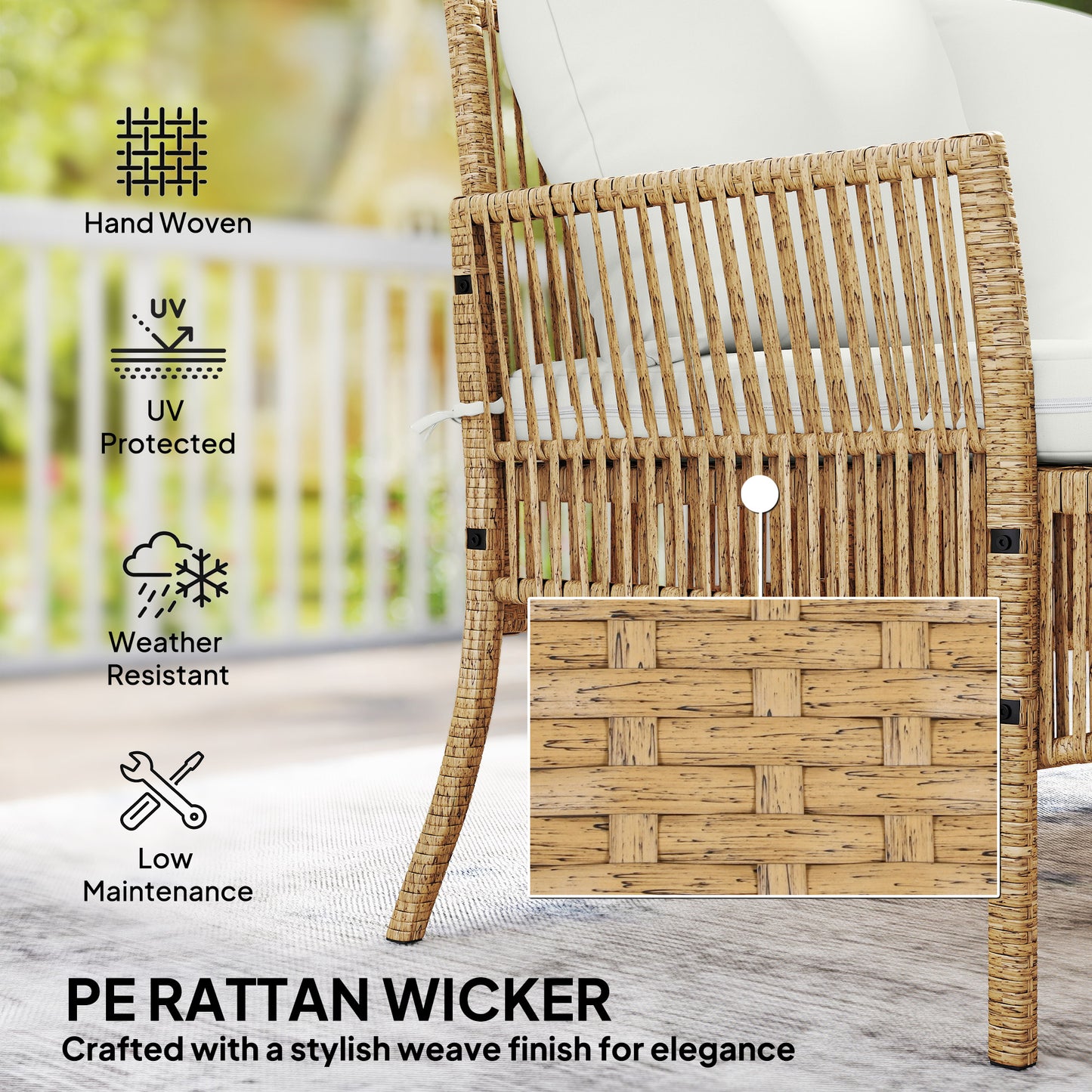 3 Piece Rattan Garden Furniture Corner Sofa Set with Chaise Lounge