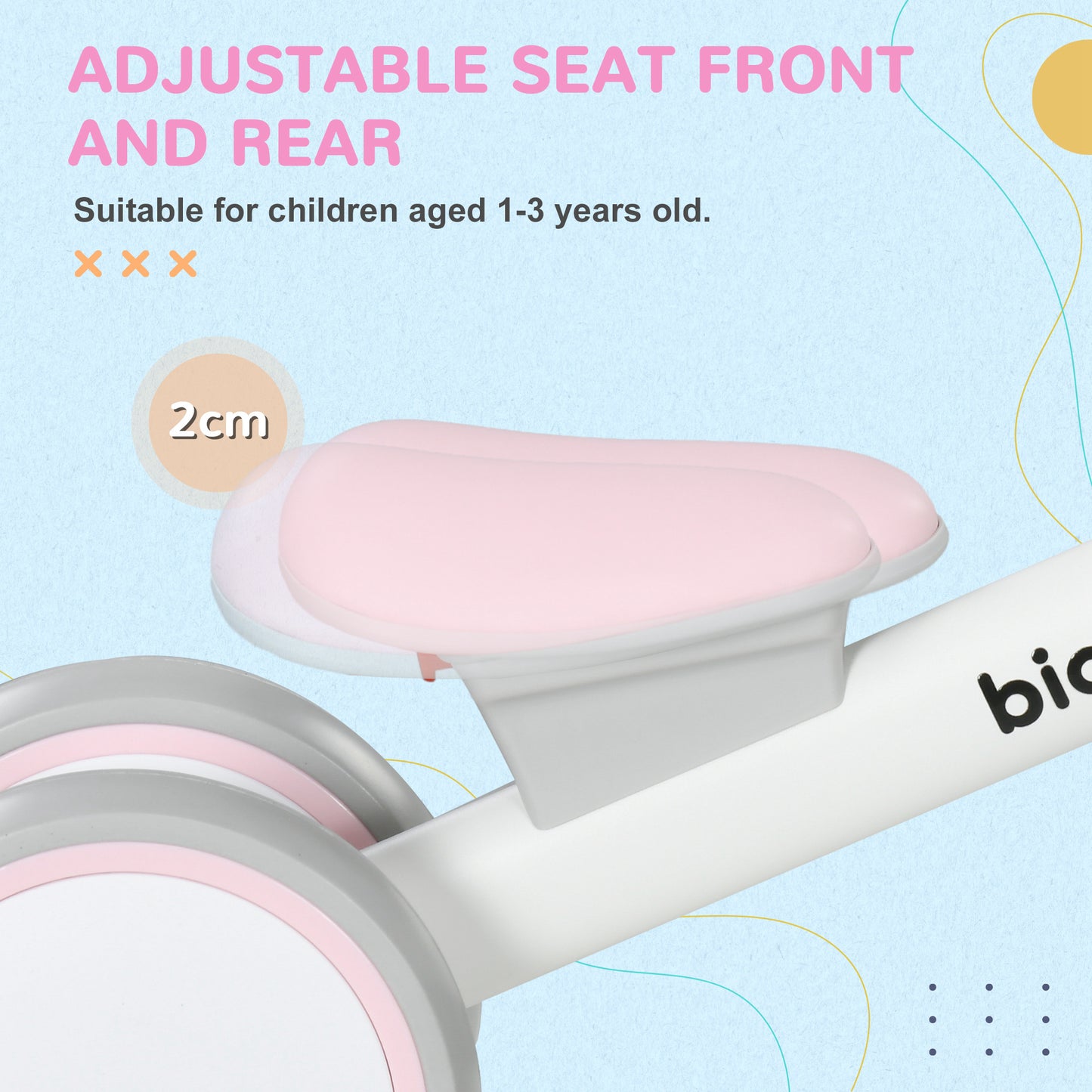 Kids Balance Bike for 1-3 Years Old with Adjustable Seat