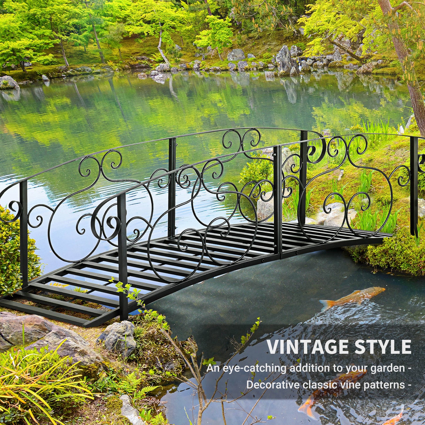 184cm Metal Arch Garden Garden Bridge, Safety Siderails