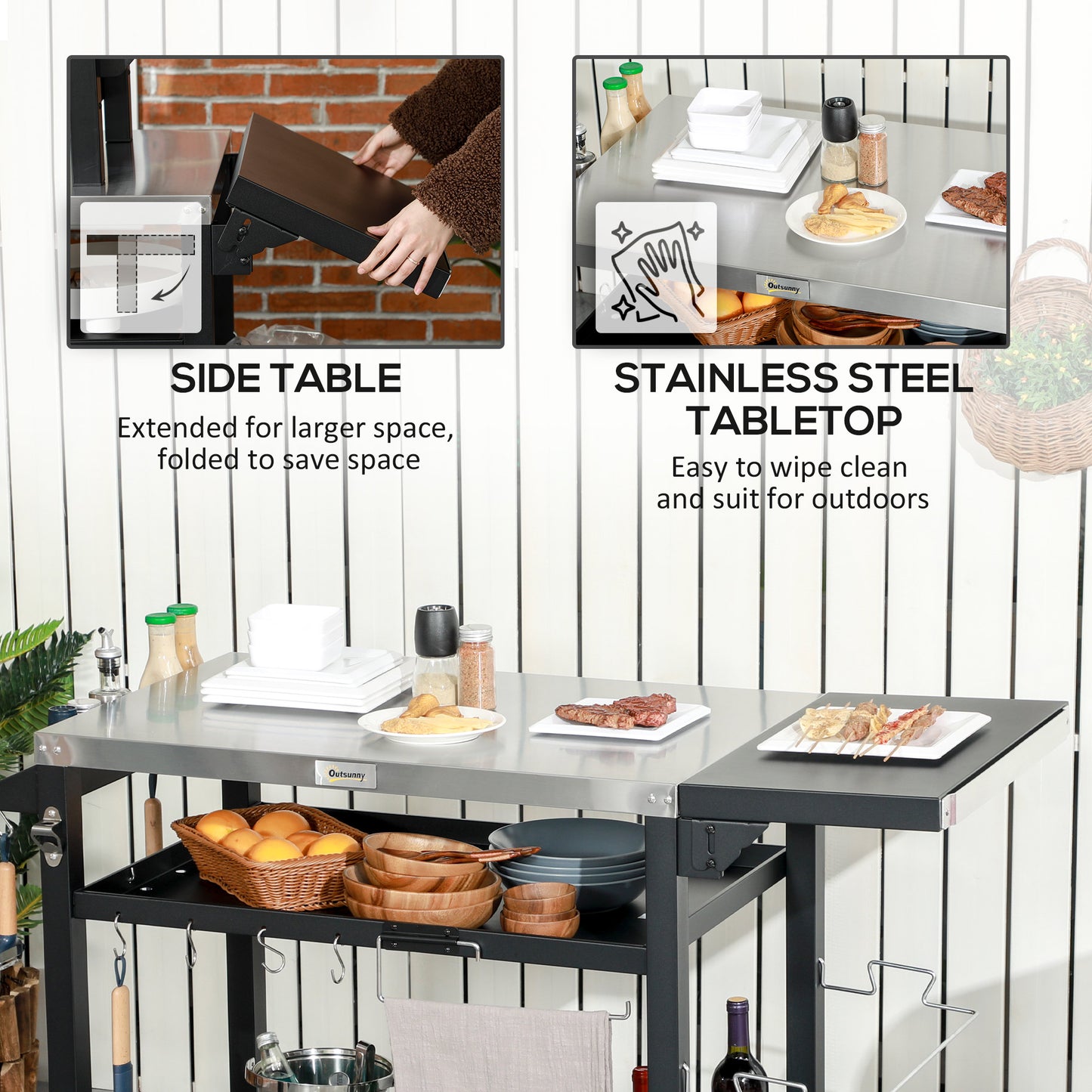 Multi-Feature BBQ Grill Table, with Stainless Steel Top