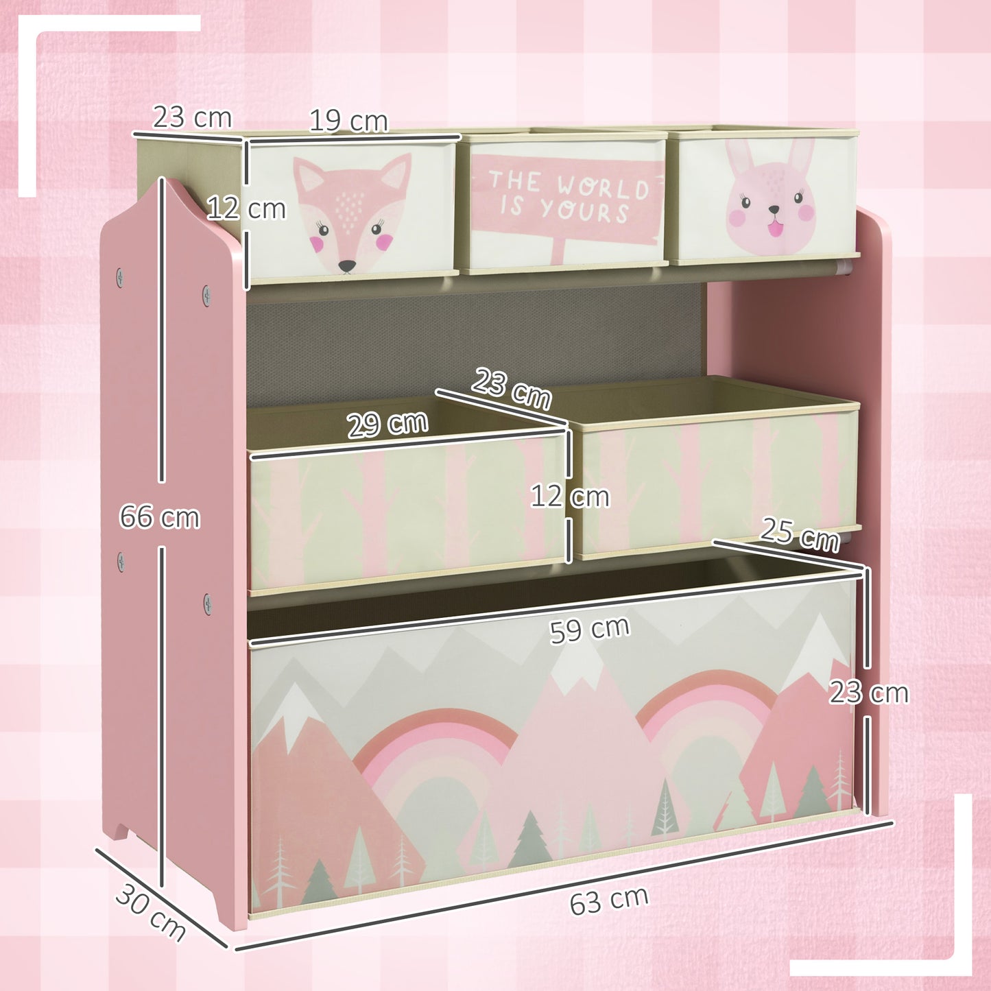 Kids Storage Unit, Toy Storage Organiser, with Six Fabric Bins
