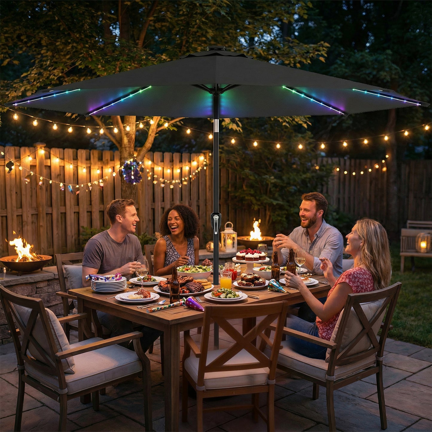 3 m Garden Parasol Umbrella with 112 Solar Powered LED Lights