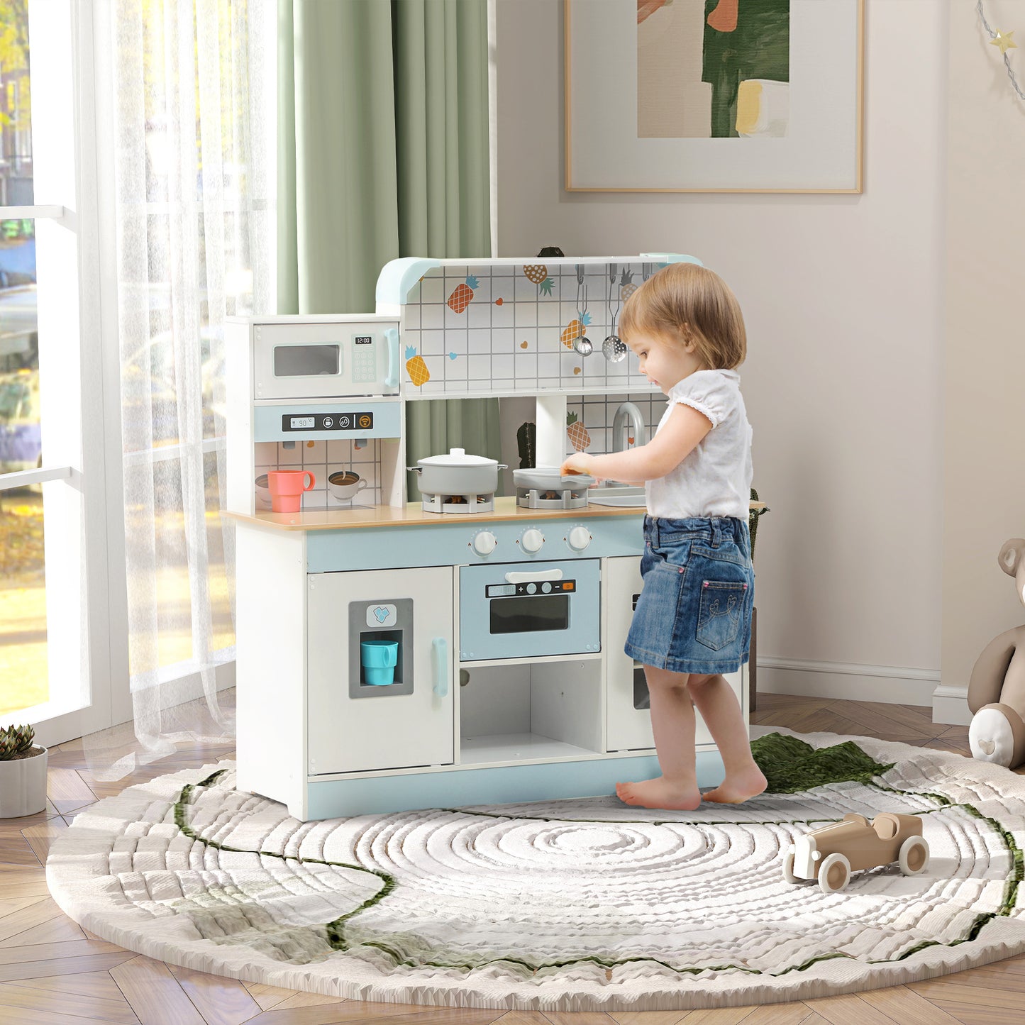 Toy Kitchen, Pretend Role Play Kitchen with Hob, Sound, Light