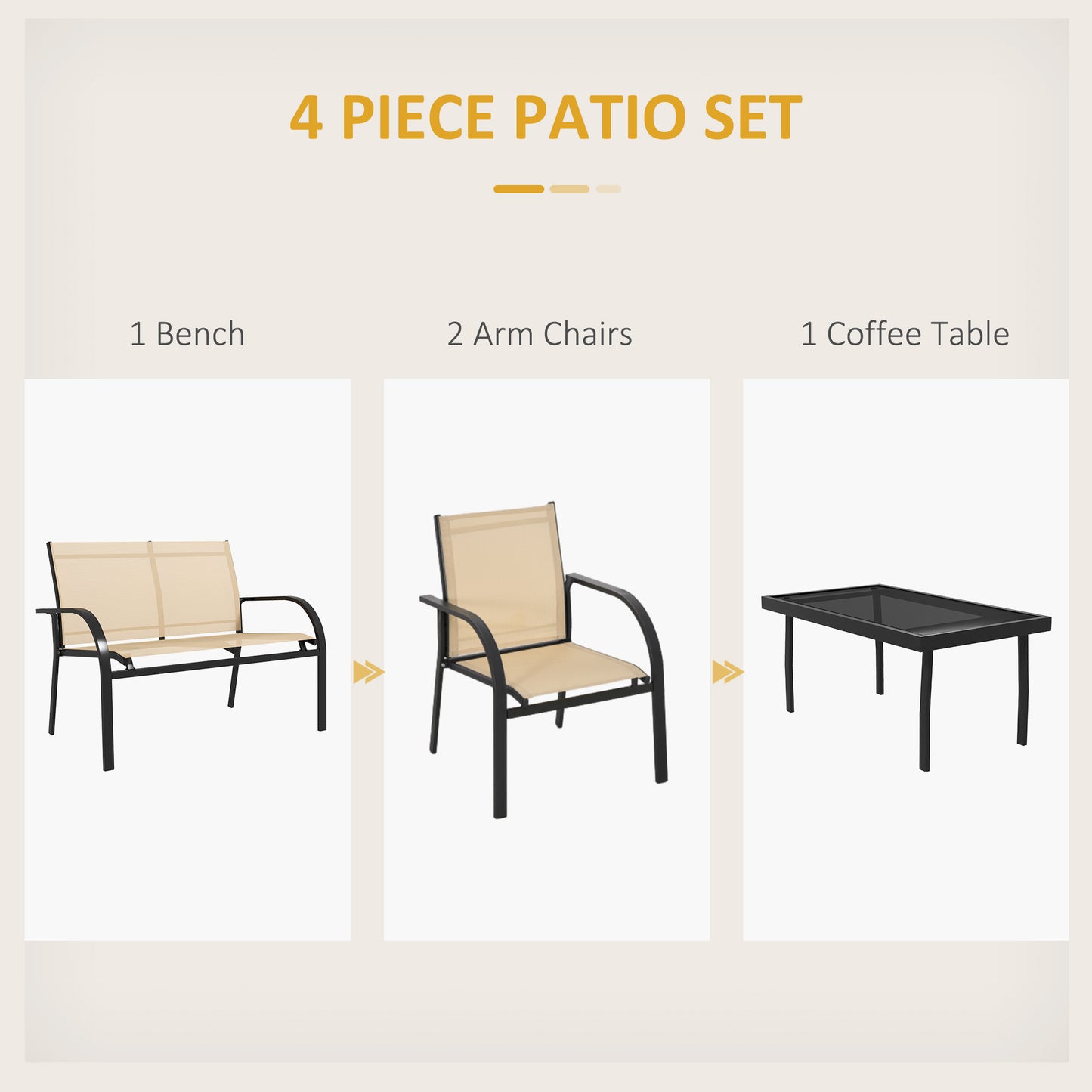Four-Piece Curved Steel Garden Dining Set  - Beige/Grey