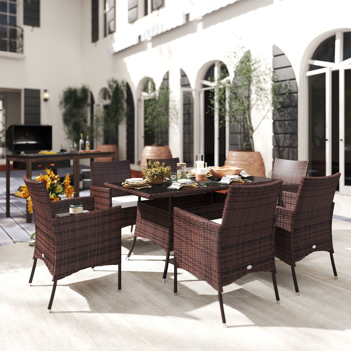 6 Seater Rattan Dining Set with Cushions