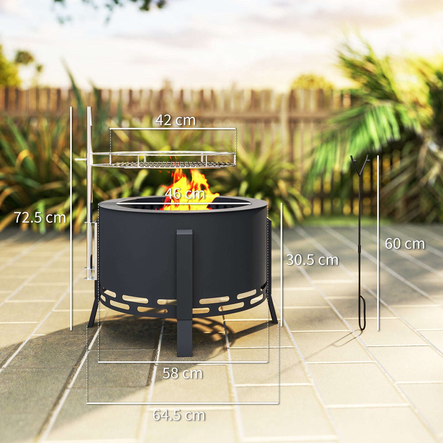 Portable Fire Pit, 58 cm Round Firepit with Grill Grate