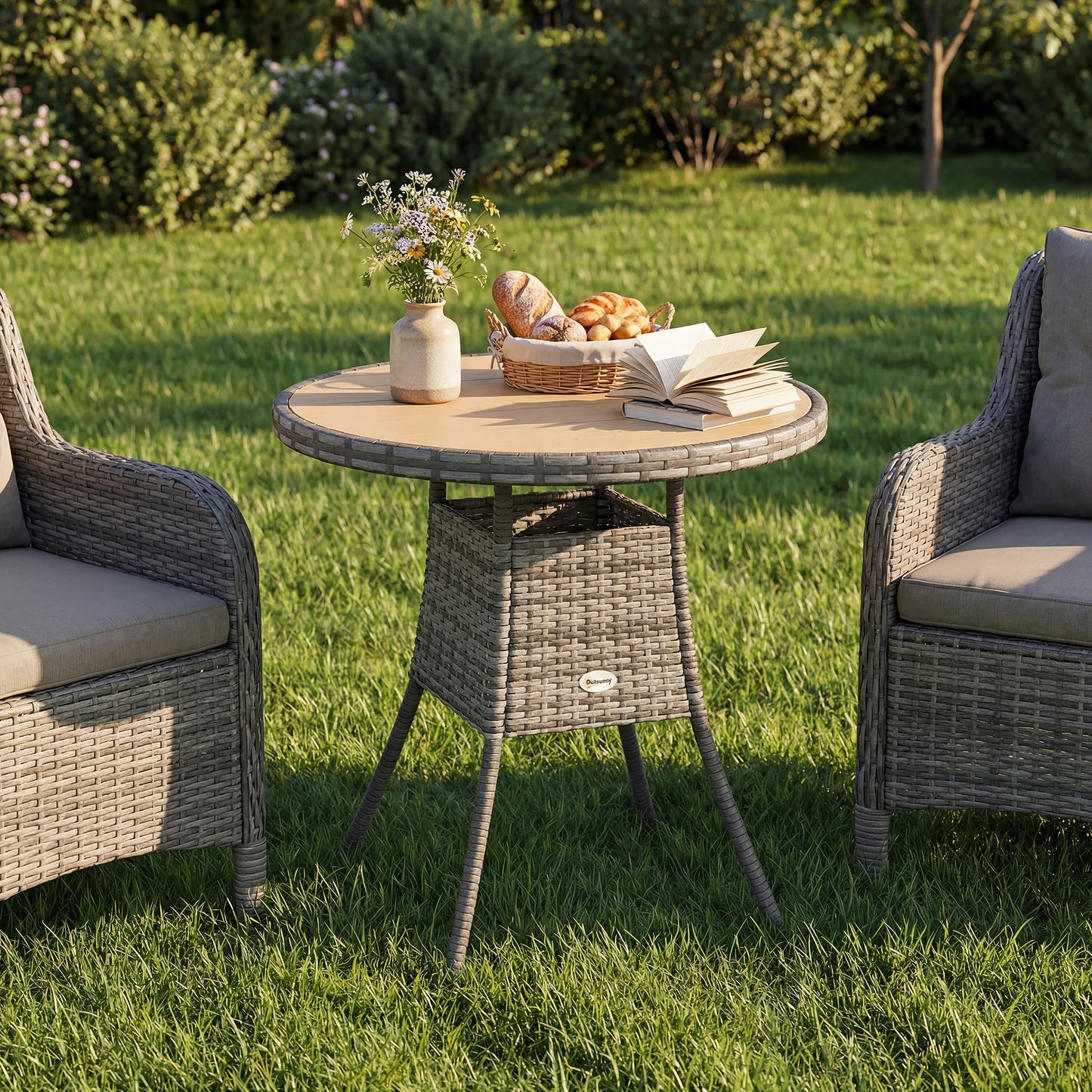 70 cm Wood-Effect Rattan Garden Table
