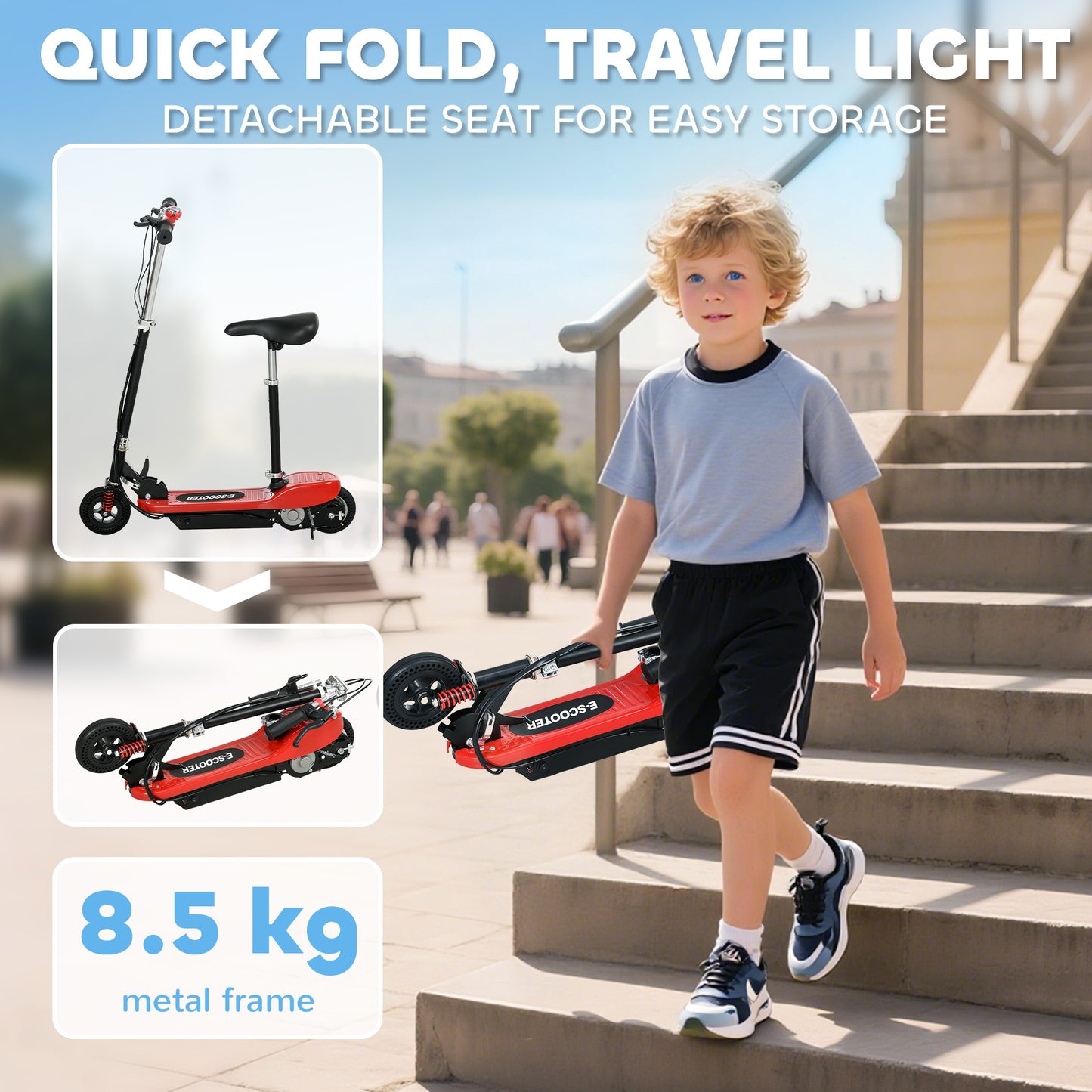 Steel Ride on Powered Scooter, Folding E-Scooter with Warning Bell