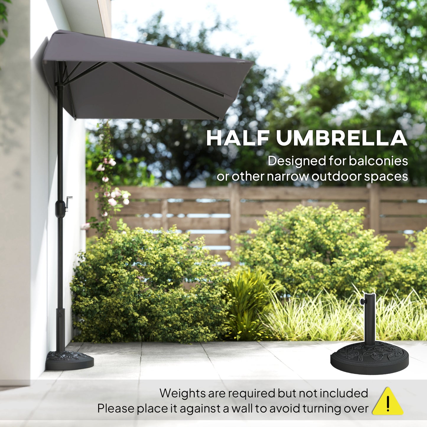 Balcony Half Parasol Semi Round Umbrella Patio Crank Handle (2.3 m (1)
