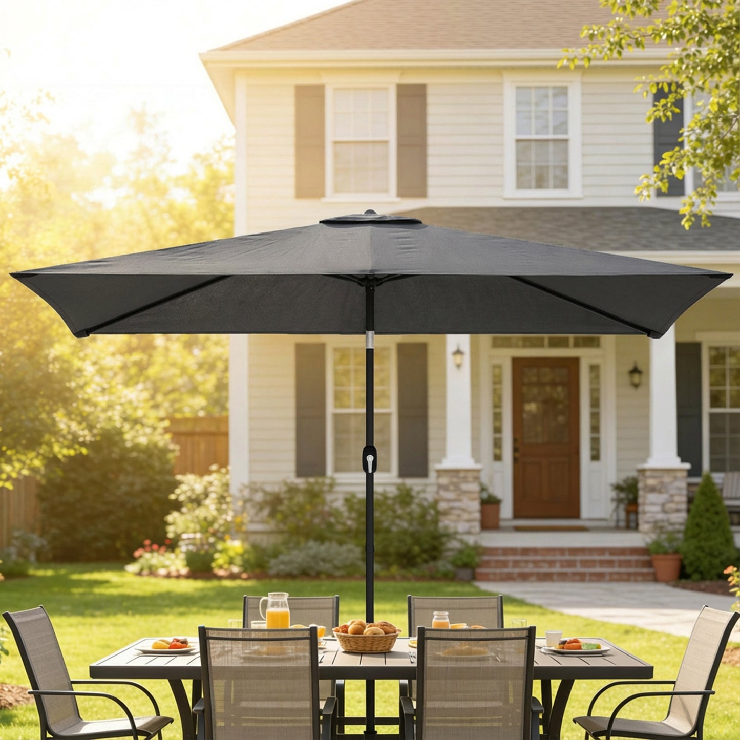 Garden Parasol, Parasol Umbrella with Crank Handle, Tilt Function
