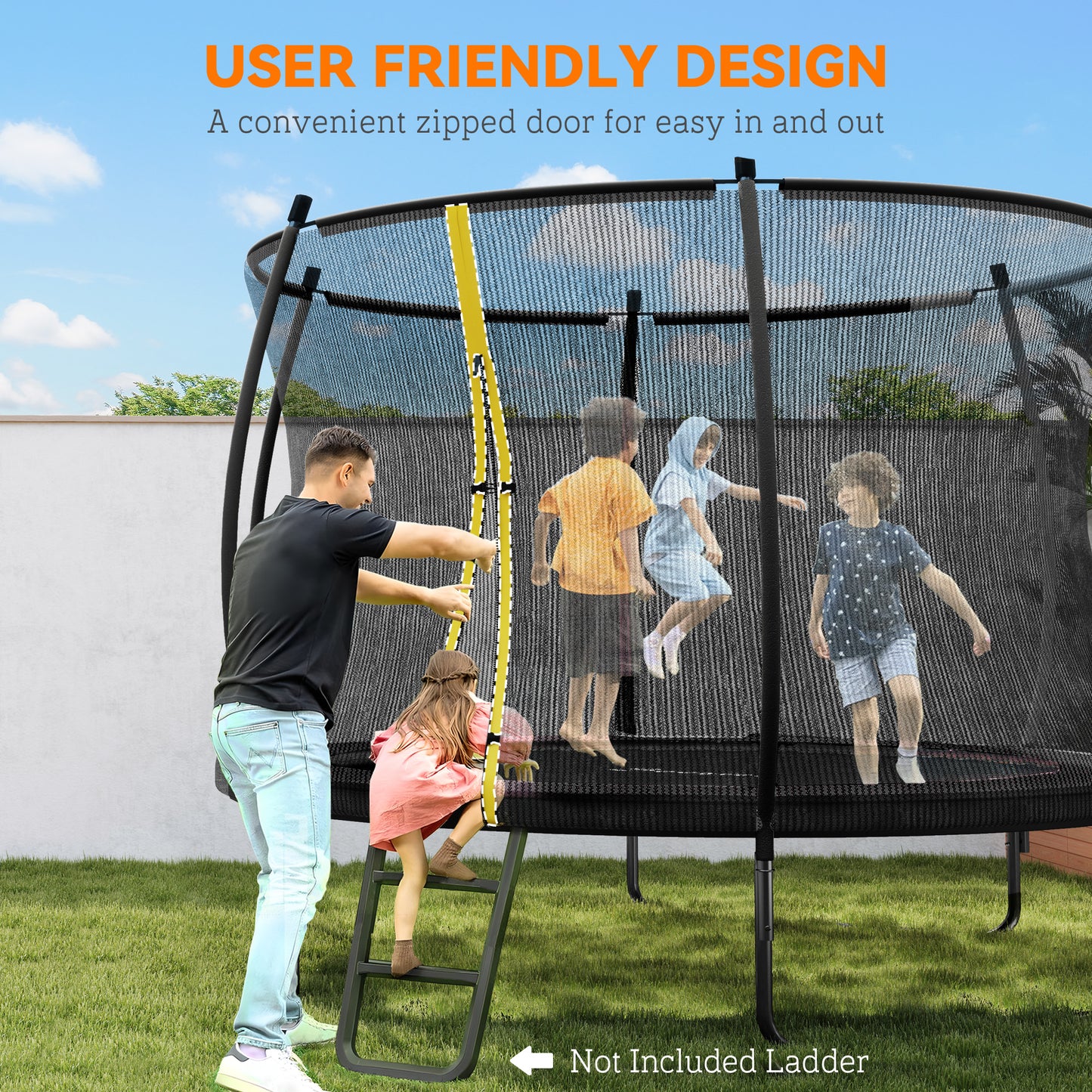 10ft Outdoor Trampoline with Enclosure Net, Spring Cover