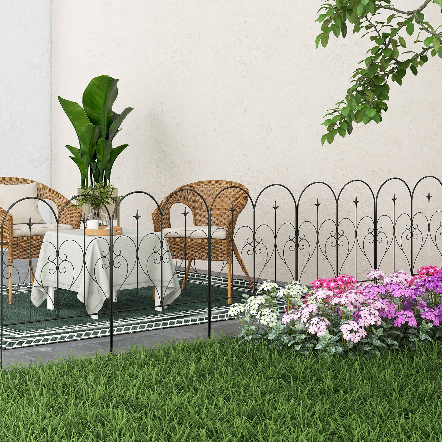 Set of Five Decorative Heart Metal Fence Panels