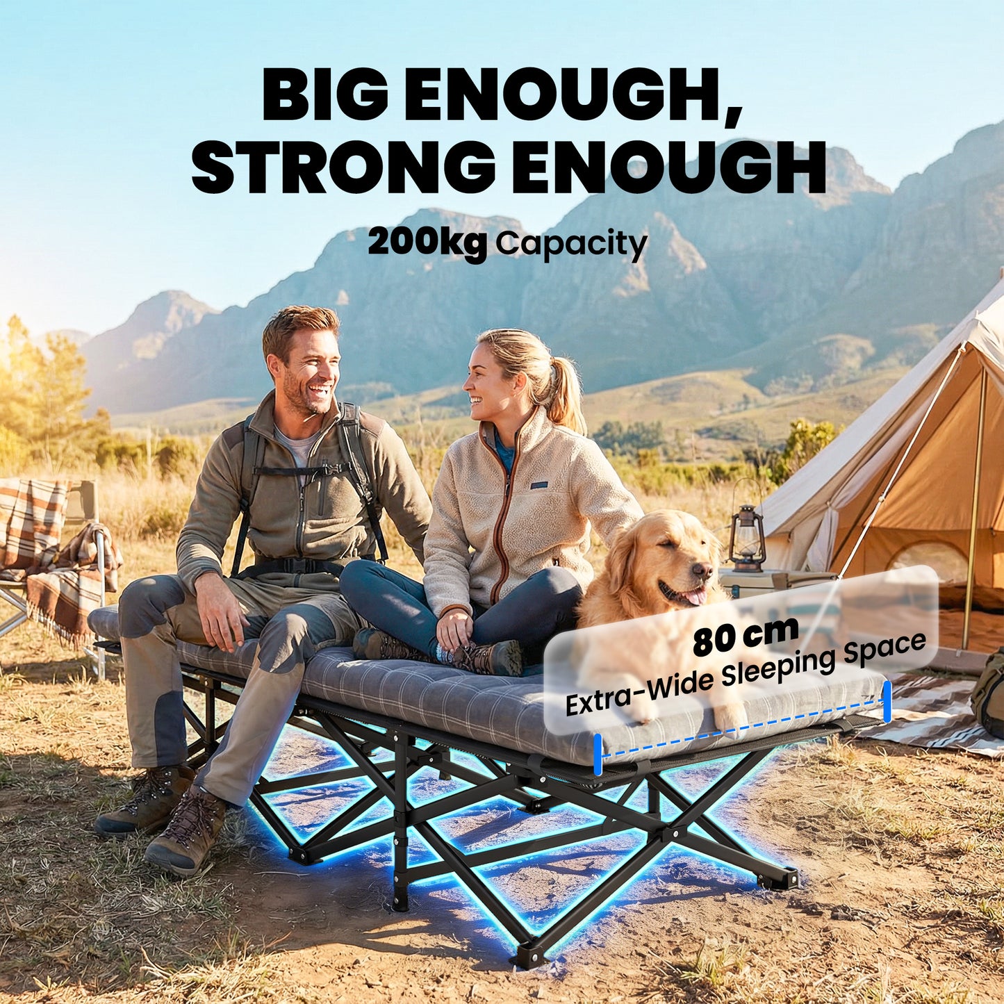Camping Cot with Soft Pad, 80cm Extra Wide Folding Cots