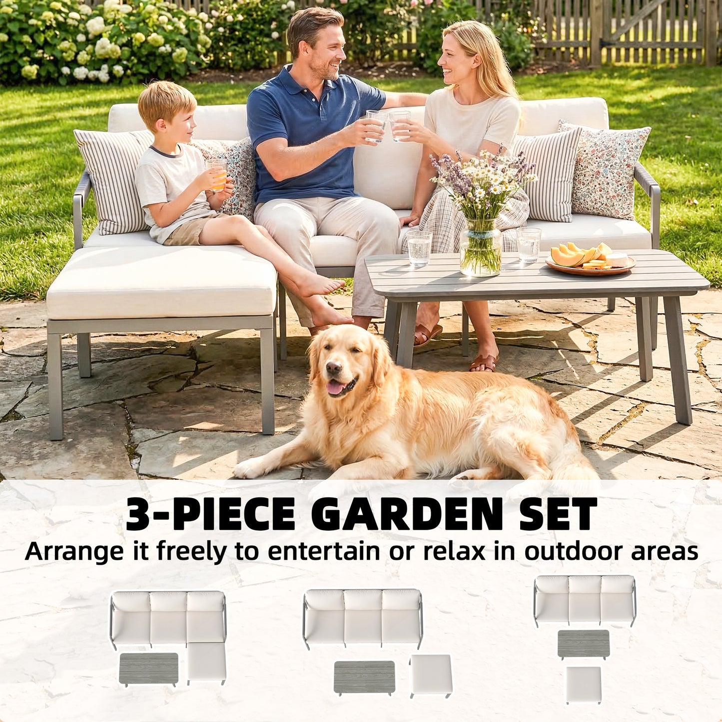 3 Piece Garden Dining Set, Outdoor Patio Furniture