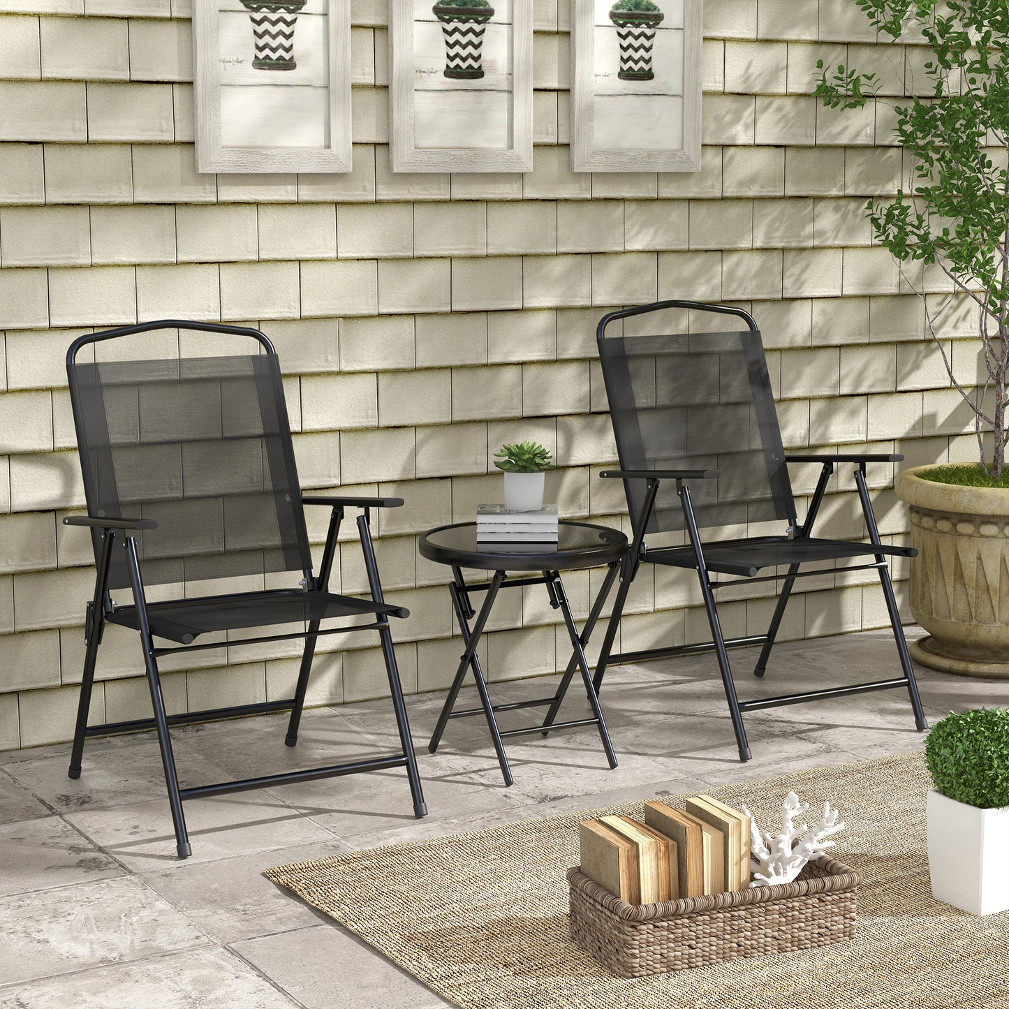 Three-Piece Garden Seat Set, with Glass-Top Table