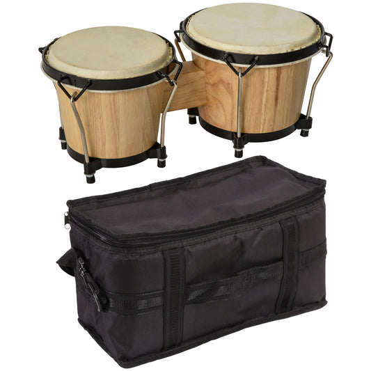 Wooden Bongo Drum Set Φ7.75" & Φ7" w/ Drum Head