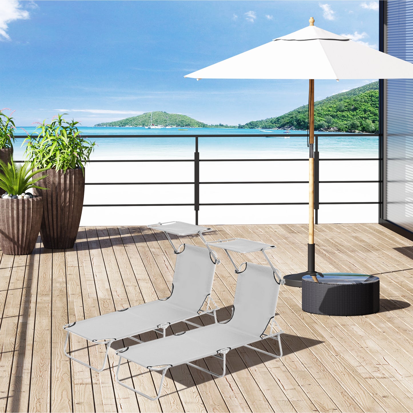 2 Pieces Outdoor Foldable Sun Lounger