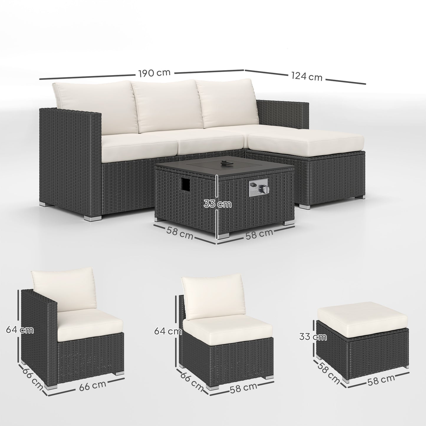 Five Piece Rattan Garden Furniture Set with Gas Fire Pit Table (2)