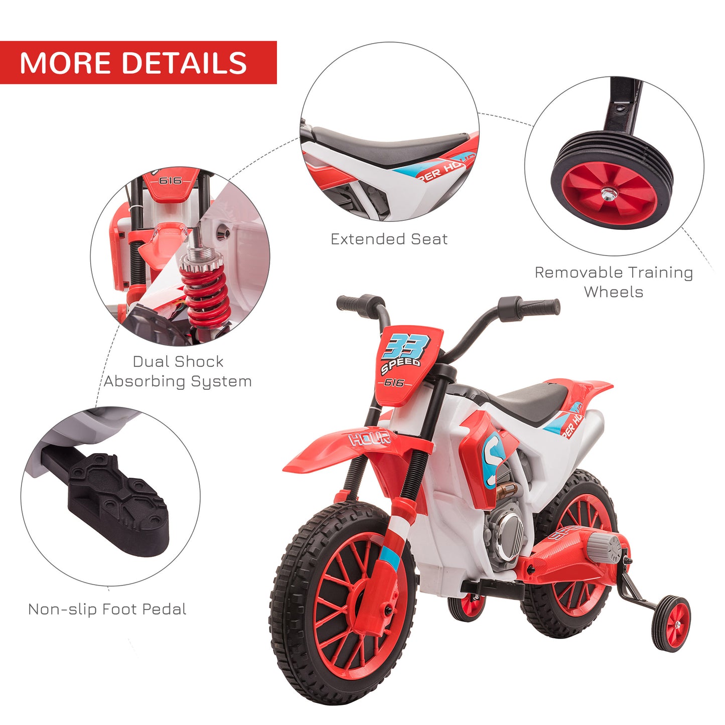 12V Kids Electric Motorcycle Ride-On, with Training Wheels