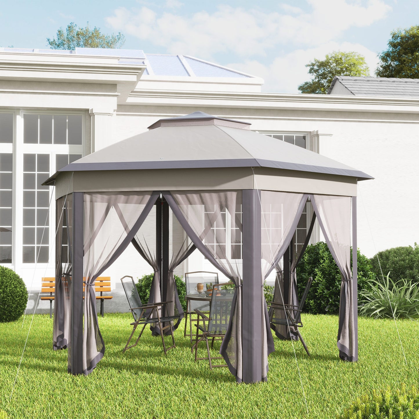 3 x 4m Garden Gazebo Hexagon Pop Up Gazebo Party Tent Canopy Double