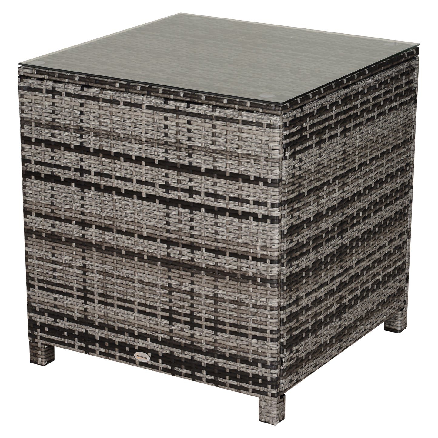 Square PE Rattan Garden Table, with Glass Table Top