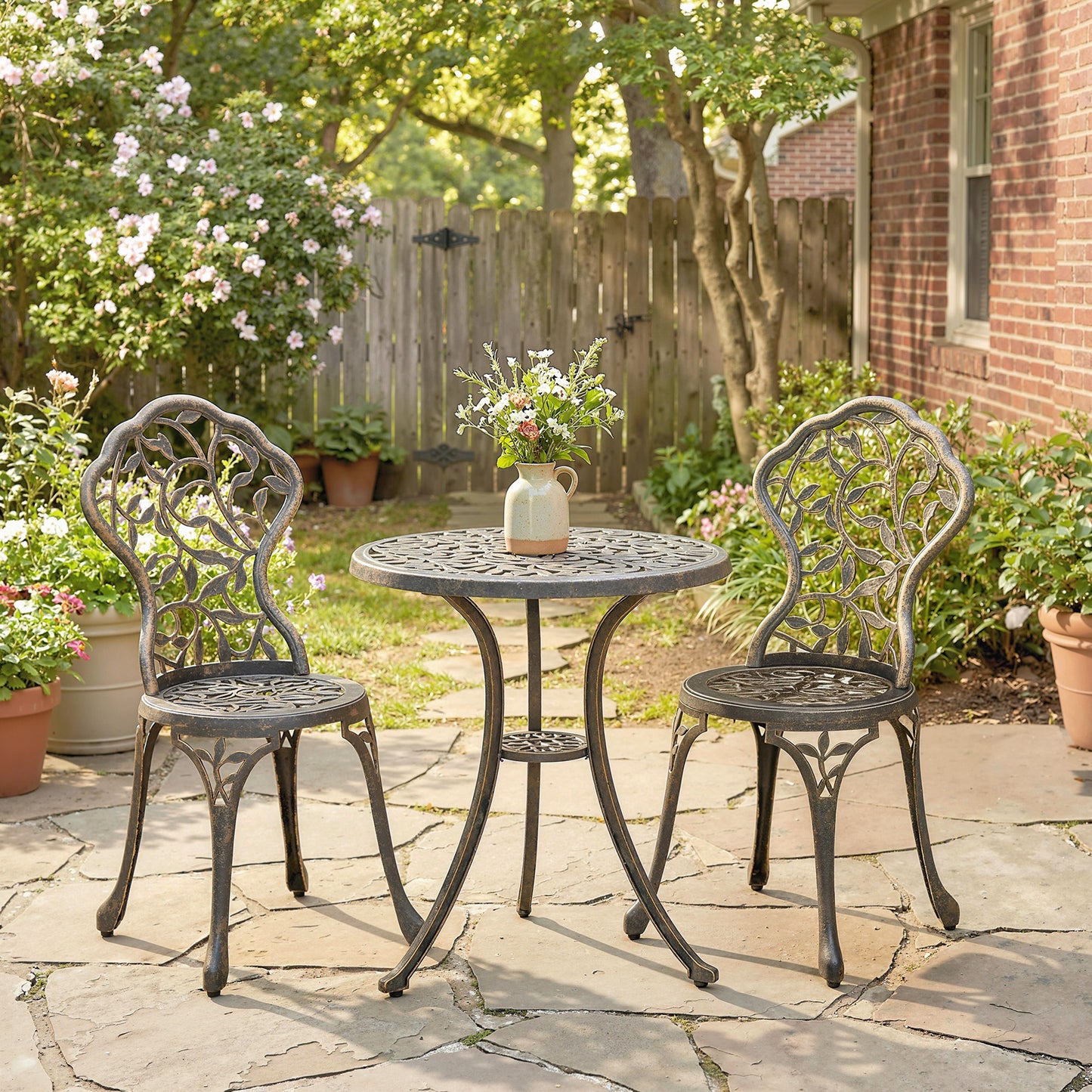 3 Pcs Aluminium Bistro Set Garden Furniture Dining Table Chairs (1)