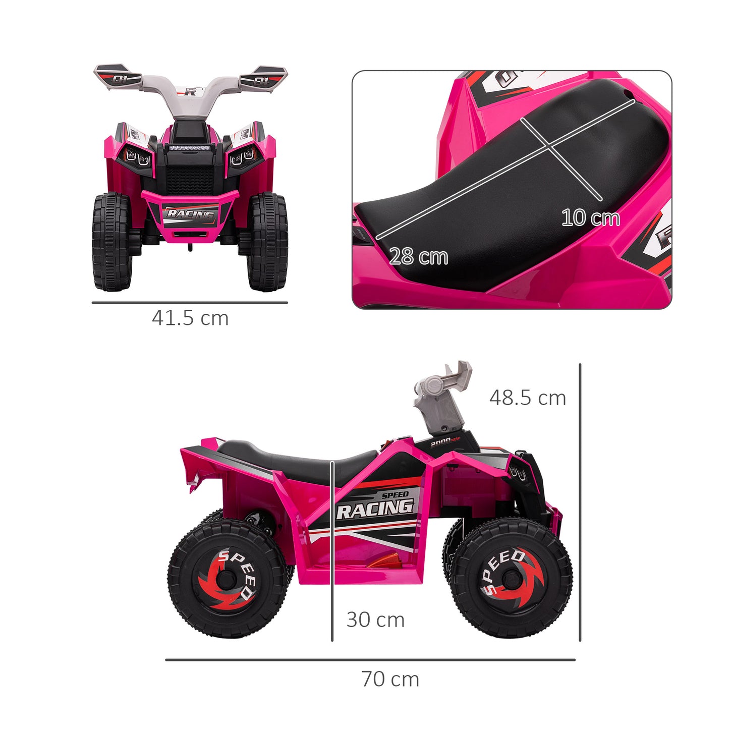 6V Quad Bike with Wear-Resistant Wheels, Forward Backward Function