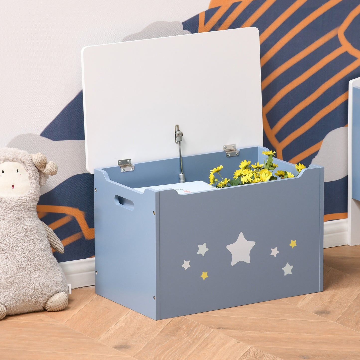 Kids Wooden Toy Box Children Storage Chest Organiser Side Handle