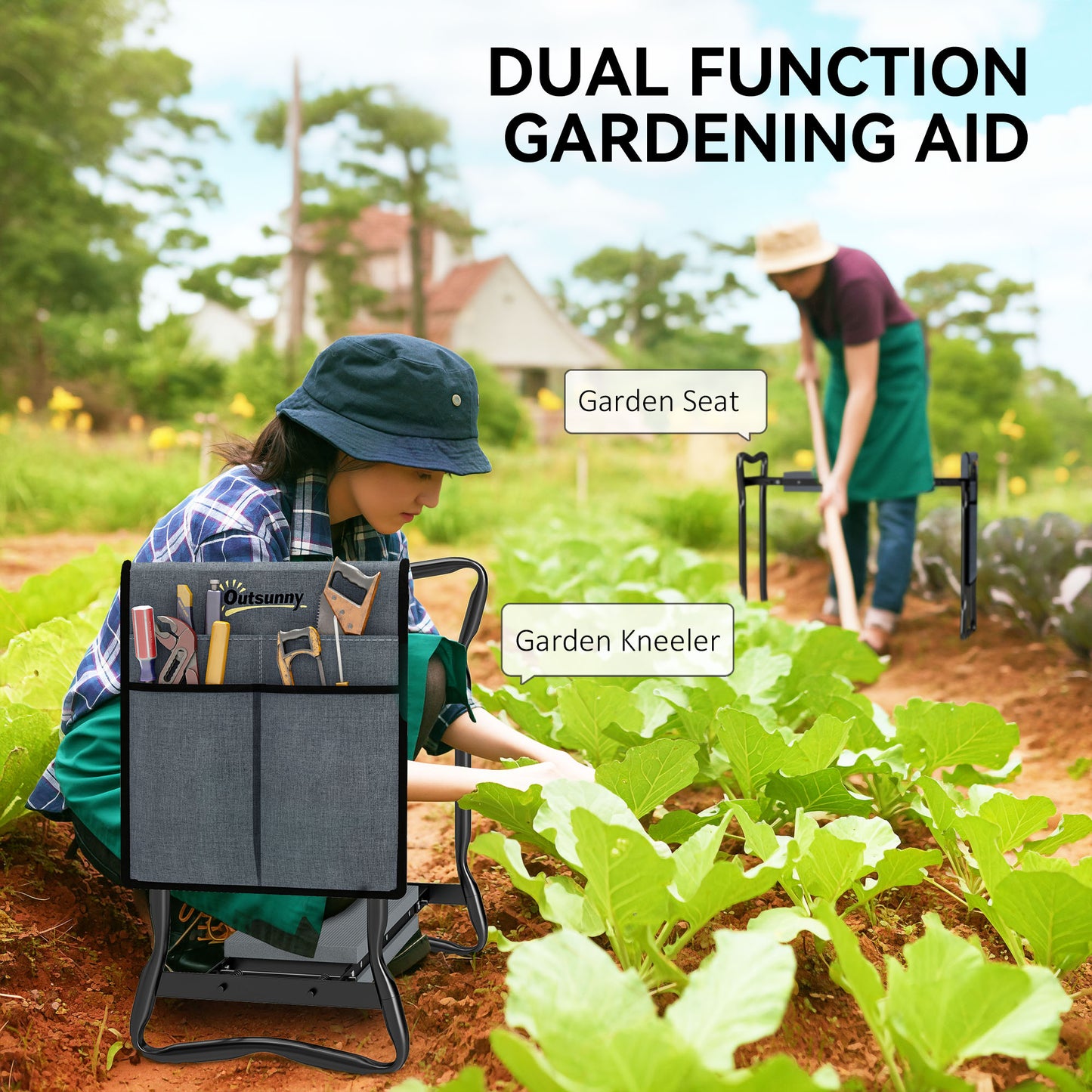 Steel Frame Padded Garden Kneeler, with Tool Bag