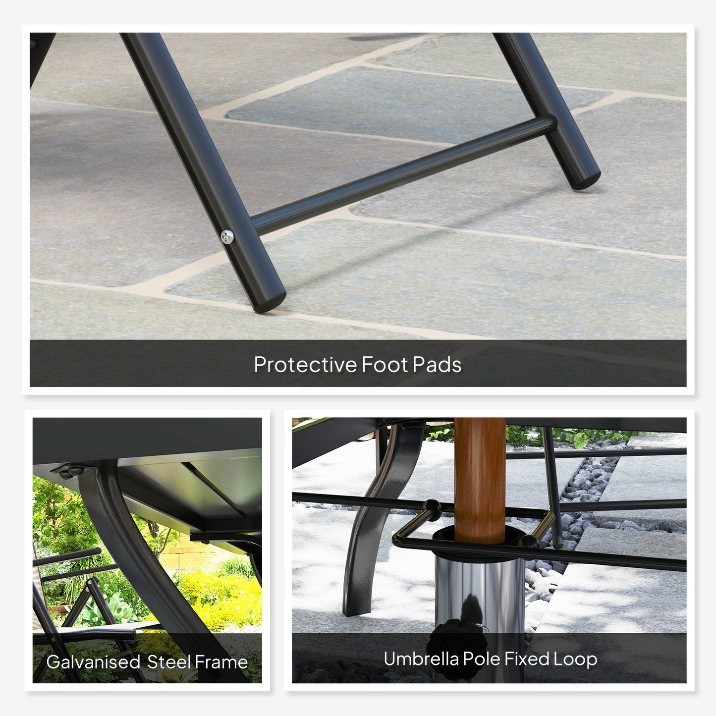 Seven-Piece Steel Outdoor Dining Set, with Parasol Hole