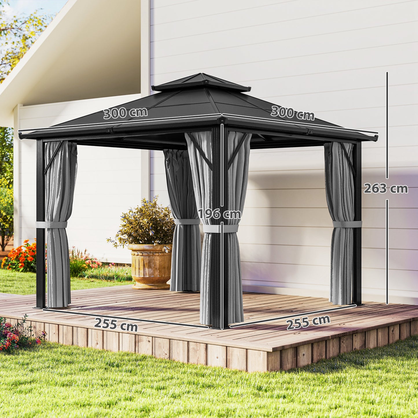 3 x 3(m) Hardtop Gazebo Canopy with UPF30+ Double Polycarbonate Roof