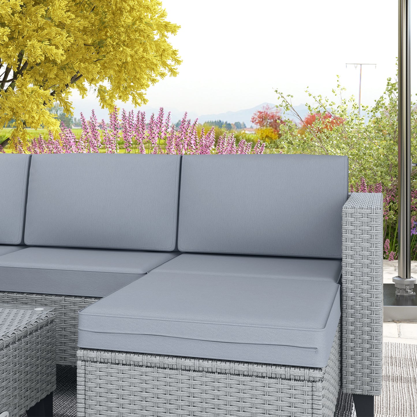 5-Piece Rattan Patio Furniture Set with Corner Sofa, Footstools